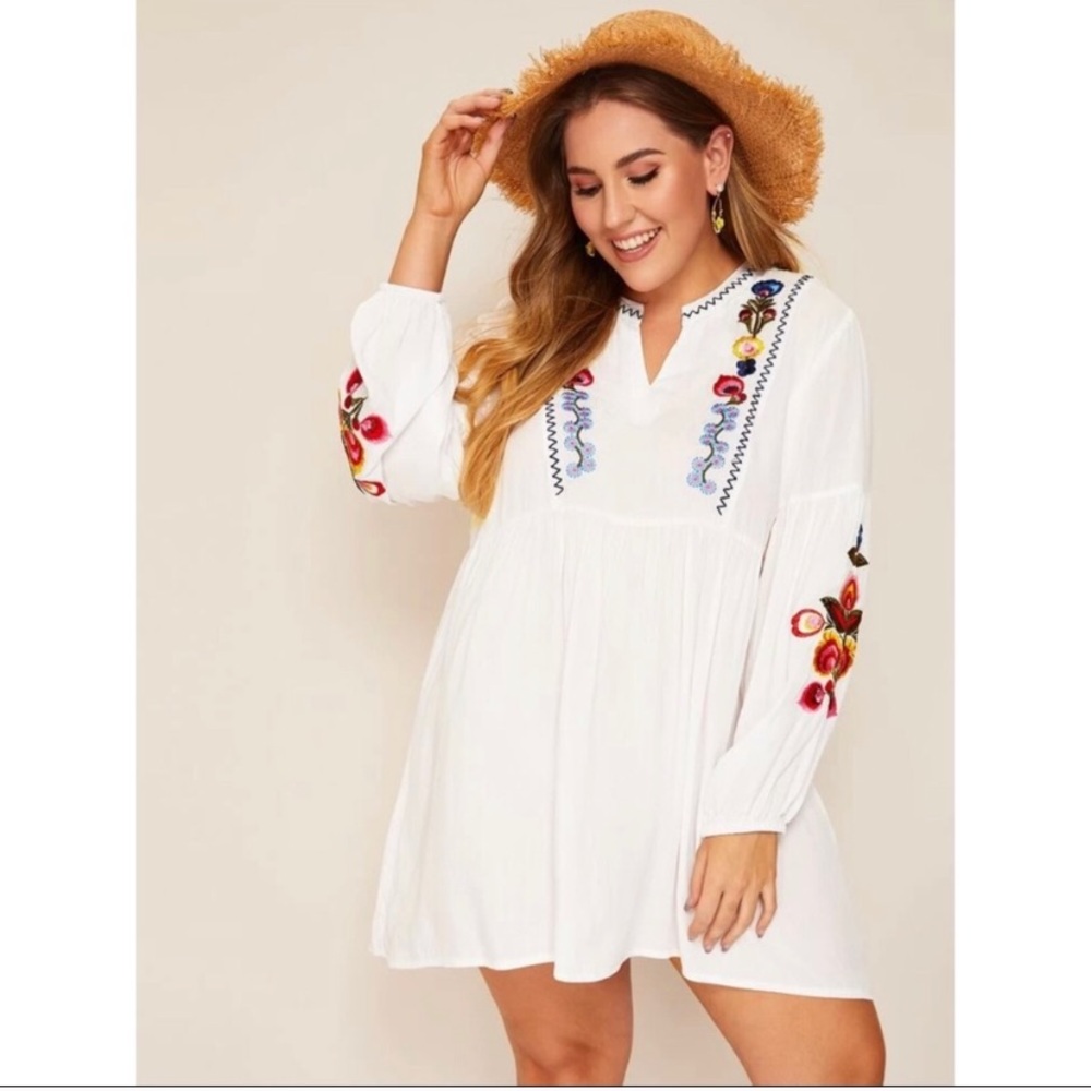 Boho PLUS Colorful Embroidered Empire-waist Dress